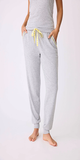 Banded jogger Yellow heart-printed drawcords and patch pockets 61% Polyester 35% Rayon 4% Elastane - Peachy Turn Garment Inside Out. Machine Wash Cold. Do Not Bleach. Lay Flat to Dry. Imported Color Heather Grey