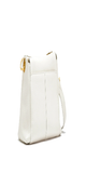 An internet-famous bestseller. Meet our revamped Bryant Med, a space-efficient style with plenty of room and added accessibility.  Classic pebbled leather in a warm white hue Red cotton twill lining Brushed gold hardware, covered for life Exterior: Back phone drop pocket Interior: Credit card slot, zip pocket Removable, adjustable shoulder + crossbody straps 9" x 5" x 9.25" Long strap: 1"W x 13"-25" Short strap: 1.75" w x 7.5"