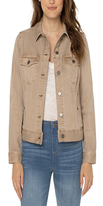 Our must-have lightweight classic jacket from our Love by Liverpool collection is effortless when it comes to layering.  Super soft with amazing stretch and recovery.   23" HPS Double front pockets Two side pockets 6 Button front closure Color: B Tan 