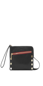 Our Nash Sml is back, complete with our best-loved convertible strap and everyone’s favorite update: An extra top-zipper for easy access.  Crafted with classic black leather Red logo twill lining Brushed Gold hardware, guaranteed for life Cell phone pocket and flat zippered pocket Removable, adjustable crossbody strap and wristlet 8.25"L x 0.7"W x 6"H (Wristlet 0.5"W x 6.5" drop, Strap 0.5" x 13.5-25" drop)