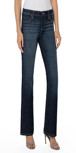 Mid-Rise bootcut jean in our must-have Castle wash.  High performance denim with amazing stretch and recovery.  Slim through the hips and thighs and releases at the knee and leg opening to create the beautiful bootcut shape.   32'' Inseam Mid rise 9-1/2" Front rise; 19-1/2" Leg opening Sleek and sophisticated look 5-pocket styling details Set-in waistband with belt loops Zip-fly with single logo button closure Color: Castle