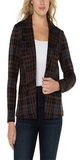 A perfect blazer to layer your outfit. Featuring a notched collar, this blazer can pull together your outfit for any occasion. Wear to work on business meetings or keep it casual with denim and your favorite tee!   27” HPS Notched collar Amazing stretch and comfort Two front pockets Single button closure Sleek modern style  Turn inside out, Machine wash cold, Gentle cycle, Do not bleach, Air dry flat, Cool iron if needed, Or dry clean Color: Blk / Brn 78% Polyester, 19% Viscose, 3% Elastane