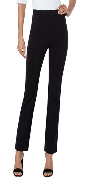 31'' Inseam Hi-rise Pull-on Clean, slimming and sophisticated silhouette Pintuck detailing No pockets Super soft hand-feel with amazing stretch Color: Black 54% Rayon, 35% Nylon, 11% Spandex Machine Wash Cold, Wash Separately, Wash Inside Out, Only Non-Chlorine Bleach When Needed, Tumble Dry Low, Cool Iron If Needed, Or Dry Clean