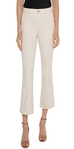 25-1/2" Inseam Mid-rise 10" Front rise; 18-1/4" Leg opening Crop flare 5-pocket styling details Zip-fly with single logo button closure Set-in waistband with belt loops Color: Sand Dune 63% Cotton, 21% Lyocell, 14% Polyester, 2% Elastane Machine Wash Cold, Wash Separately, Wash Inside Out, Only Non-Chlorine Bleach When Needed, Tumble Dry Low, Cool Iron If Needed, Or Dry Clean