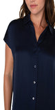 26" HPS Button front closure Dolman sleeves Collared Hi-low hem 5 button front closure Color: Dark Navy  55% Viscose, 45% Rayon Wash inside out, Hand wash cold separately, Only non-chlorine bleach when needed, Reshape carefully during wet, Dry flat, Cool iron IF needed, Or dry clean