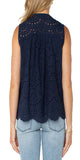 25-3/4" High Point Shoulder
Sleeveless
V-neck

Scallop edge finished

Pintuck details
Woven eyelet fabric
100% Polyester
Color: Navy
Turn Inside Out, Machine Wash Cold with Like Colors, Gentle Cycle, Do Not Bleach, Flat Air Dry, Cool Iron If Needed, Or Dry Clean
